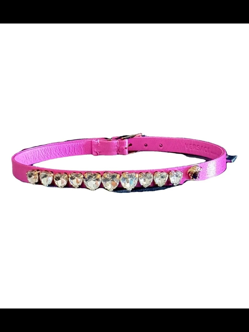Versace Hot Pink Leather Belt with Heart Crystal Row